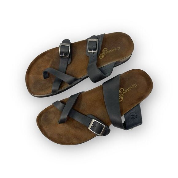 Mountain Sole Birk Style Slip On Leather Sandals Buckle Black Women’s Size 9 - Picture 2 of 11